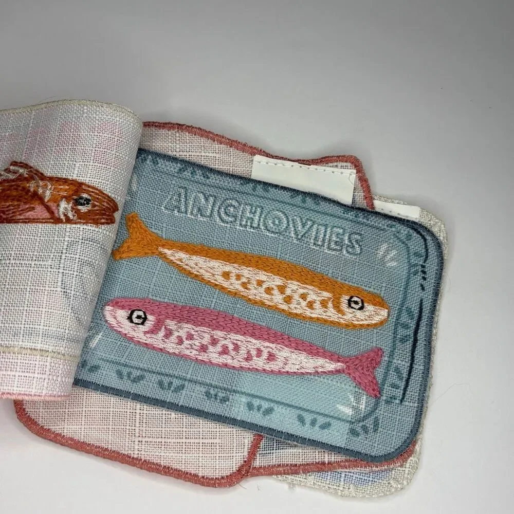 Envogue Set of 4 Cocktail Napkins Embroidered Sardines Anchovies NWT
